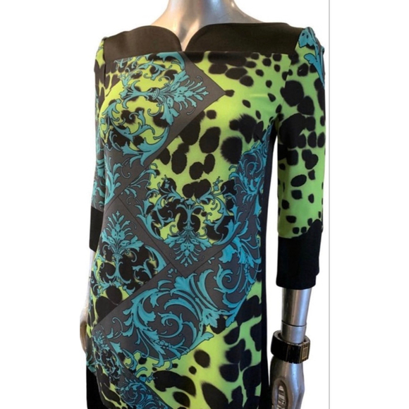 Versace Collection Dresses & Skirts - Versace Collection by Gianni Versace Dress in Black, Lime Green, and Teal 42/6